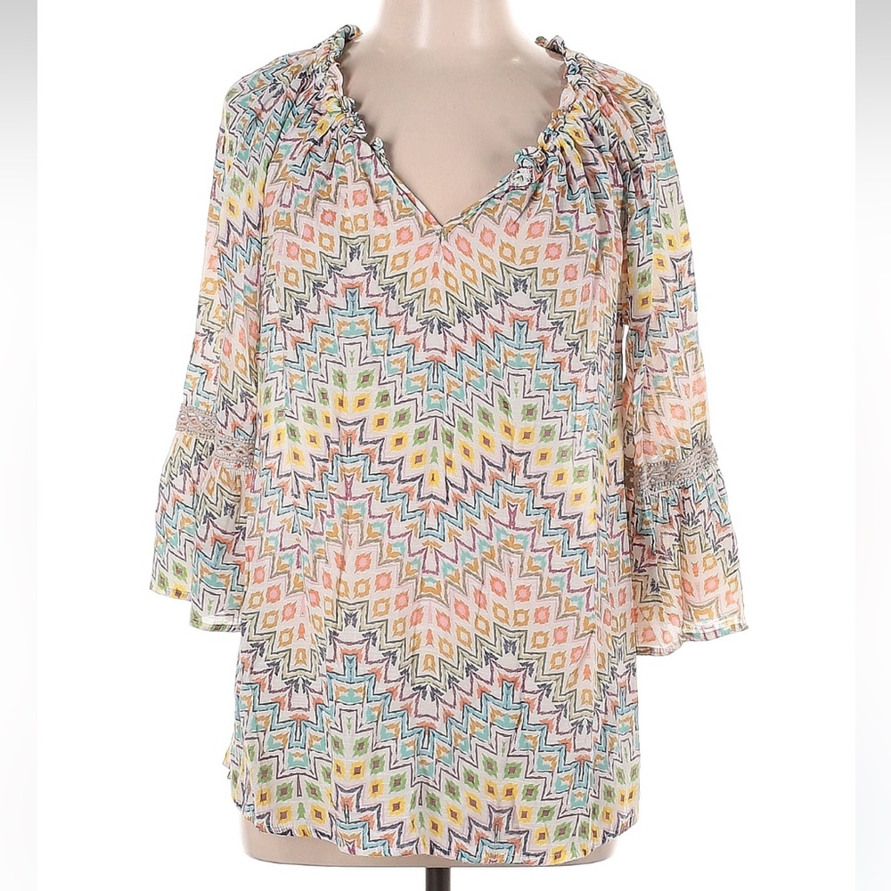 Spense Multicolor Zigzag Pattern 3/4 Sleeve Top Size Large EUC